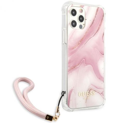 Оригинален гръб Guess Marble с връзка за Apple iPhone 12 /12 Pro 6.1'' - розов