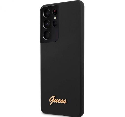 Оригинален силиконов гръб Guess Vintage за Samsung S21 Ultra - черен кейс
