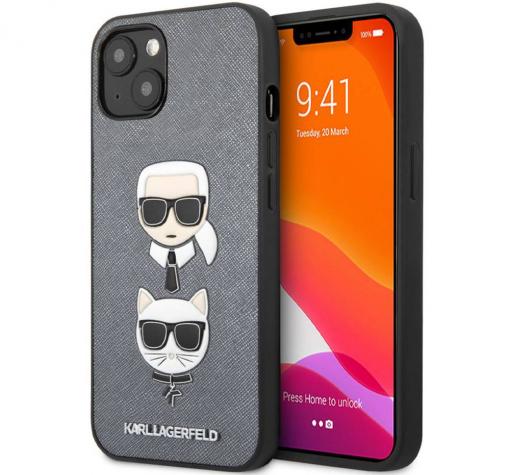Оригинален гръб Karl Lagerfeld за Apple iPhone 13 6.1" - K&C Heads / сив