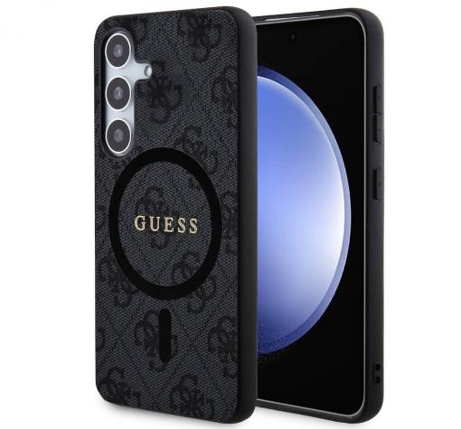 Оригинален калъф / кейс / Guess 4G Collection Leather Metal Logo MagSafe за Samsung S24 - черен гръб