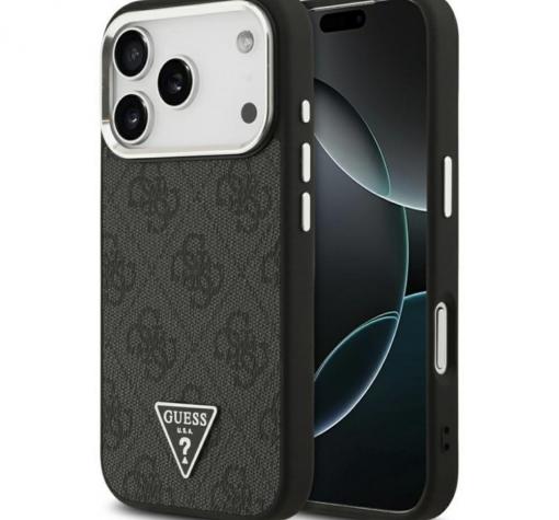 Оригинален калъф / гръб / GUESS 4G Triangle Metal Logo с безжично зареждане MagSafe кейс за Apple iPhone 17 Pro Max (6.9) - черен