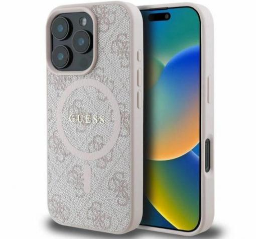 Оригинален кейс Guess HC MagSafe PU 4G Ring Classic Logo case за iPhone 16 Pro Max (6.9) - светлорозов гръб