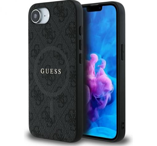 Оригинален калъф / гръб / GUESS с безжично зареждане HC MagSafe PU 4G Ring Classic Logo кейс за iPhone 16e - черен