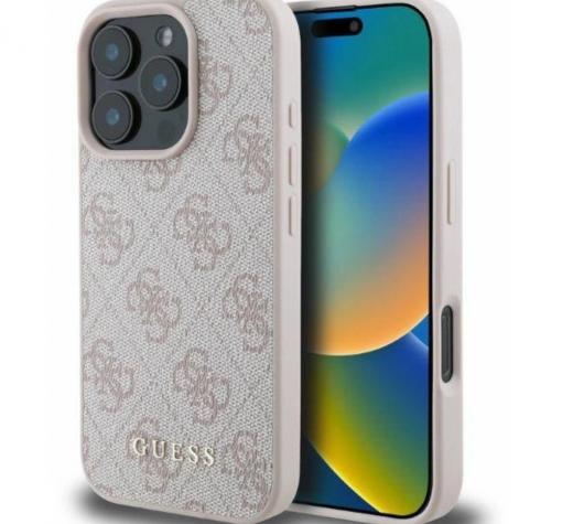 Оригинален силиконов гръб / кейс / GUESS Quilted 4G Classic Series за Apple iPhone 16 Pro (6.3) - светло розов
