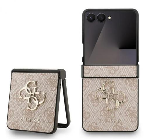 Оригинален калъф / гръб / GUESS Leather 4G Metal Logo кейс за Samsung Z Flip 7 - светло розов