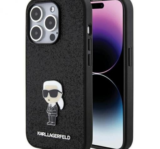 Оригинален калъф / кейс / Karl Lagerfeld Fixed Glitter Ikonik Logo Metal Pin, За iPhone 15 Pro (6.1) черен