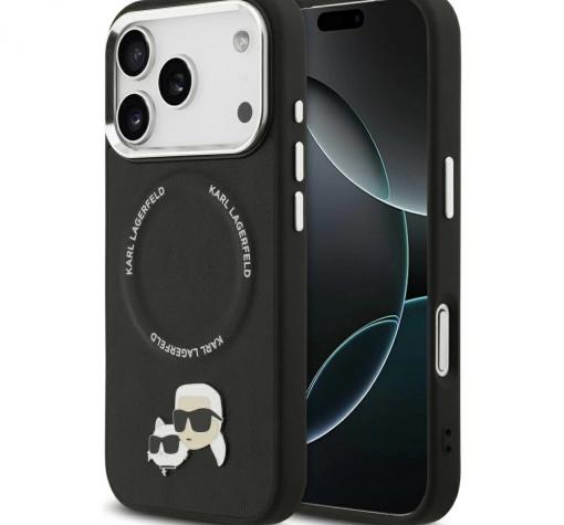 Оригинален калъф / гръб / Karl Lagerfeld Karl and Choupette Pins с безжично зареждане MagSafe кейс за Apple iPhone 17 Pro (6.3) - черен
