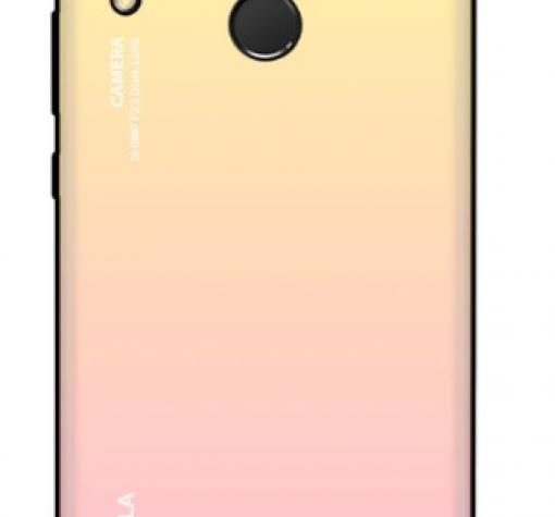 Луксозен стъклен твърд гръб за Huawei P Smart 2019 - преливащ / жълто и розово
