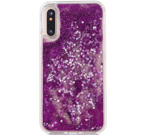Луксозен твърд гръб 3D за Huawei P20 - прозрачен / лилав брокат / звездички