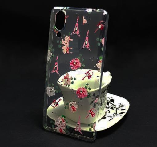 Луксозен силиконов калъф / гръб / TPU с камъни за Huawei P20 Lite - Айфелова кула и цветя