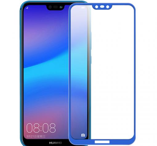 3D full cover Tempered glass Full Glue screen protector Huawei P20 Lite / Извит стъклен скрийн протектор с лепило от вътрешната страна за Huawei P20 Lite - син