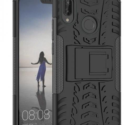 Силиконов гръб TPU Hybrid с твърда част и стойка за Huawei P20 Lite - черен