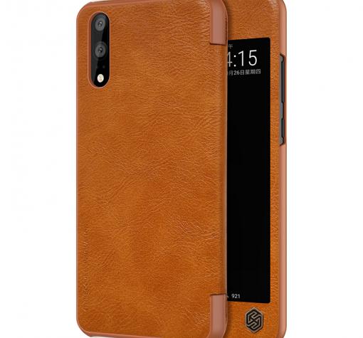 Луксозен кожен калъф Flip тефтер Nillkin QIN Series за Huawei P20 - кафяв