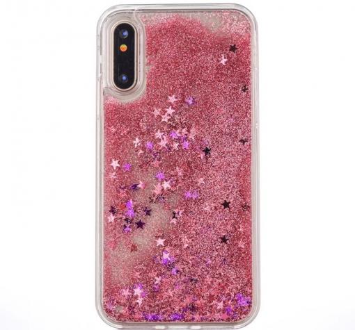 Луксозен твърд гръб 3D за Huawei P20 - прозрачен / розов брокат / звездички