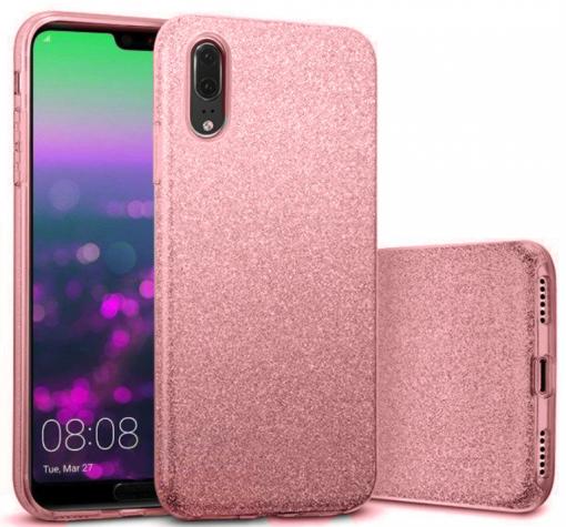 Силиконов калъф / гръб / TPU за Huawei P20 - розов / брокат