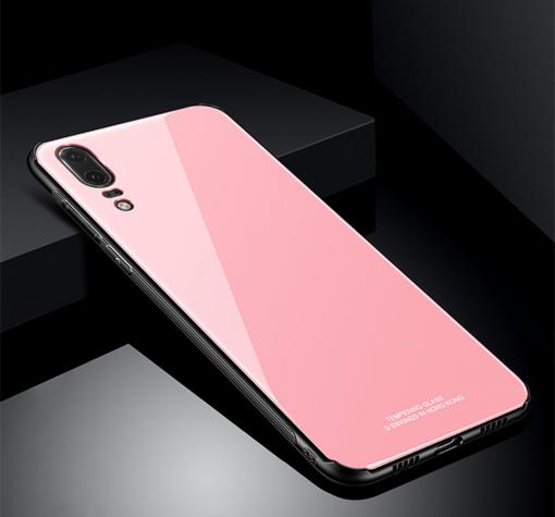 Луксозен стъклен твърд гръб за Huawei P20 - розов