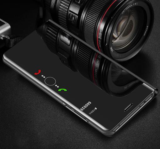 Луксозен калъф Clear View Cover с твърд гръб за Samsung A80 - черен