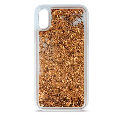 Луксозен твърд гръб 3D Water Case за Huawei P40 lite - прозрачен / течен гръб със златен брокат