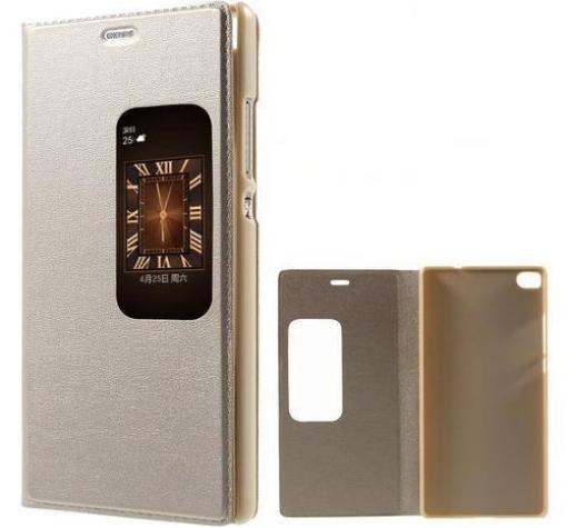 Кожен калъф Flip тефтер S-view за Huawei Ascend P8 / Huawei P8 - златист