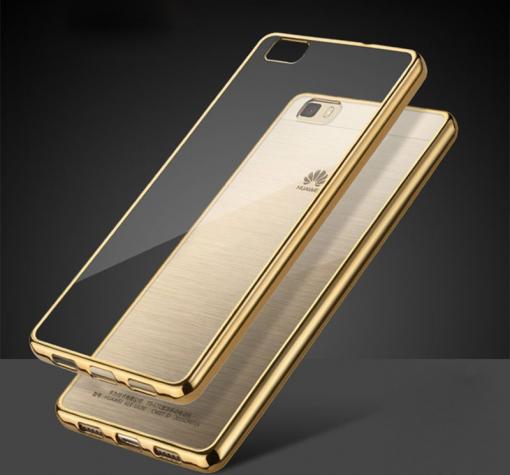 Луксозен силиконов гръб TPU за Huawei Ascend P8 Lite / Huawei P8 Lite - прозрачен / златист