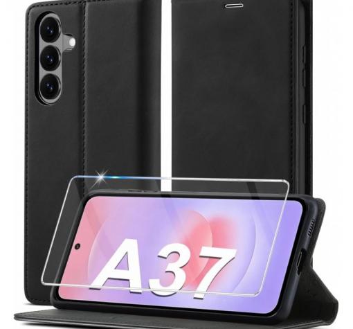 Комплект кожен тефтер със стъклен протектор за Samsung A37