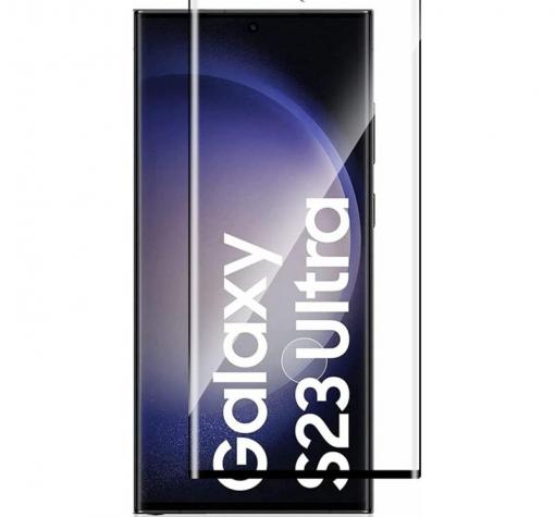 5D full cover Tempered glass Full Glue screen protector Samsung S23 Ultra 5G / Извит стъклен скрийн протектор с лепило от вътрешната страна без дупка за Samsung S23 Ultra 5G - черен