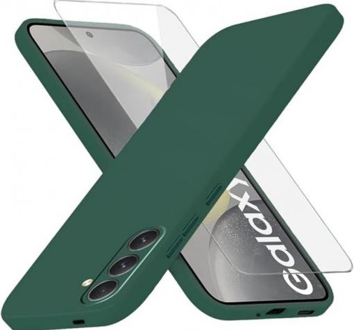 Комплект тъмнозелен силиконов кейс и стъклен протектор за Samsung A57