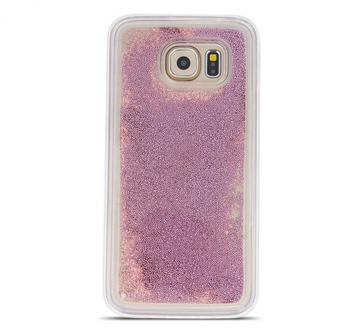 Луксозен твърд гръб 3D Water Case за Samsung S20 Ultra - прозрачен / течен гръб с розов брокат и перли