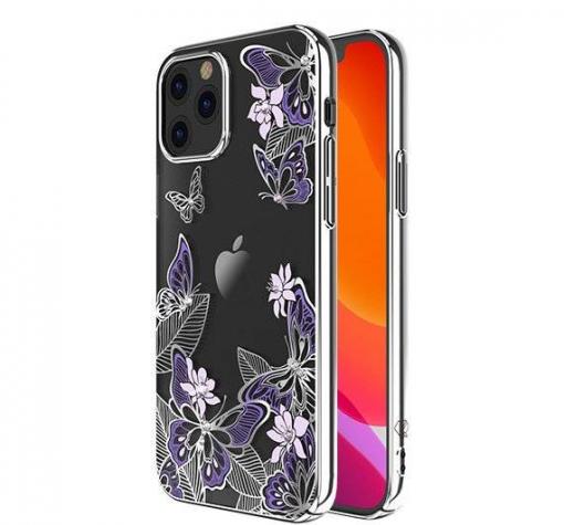Луксозен твърд гръб KINGXBAR Swarovski Diamond за Apple iPhone 12 /12 Pro 6.1'' - прозрачен със сребрист кант / пеперуди