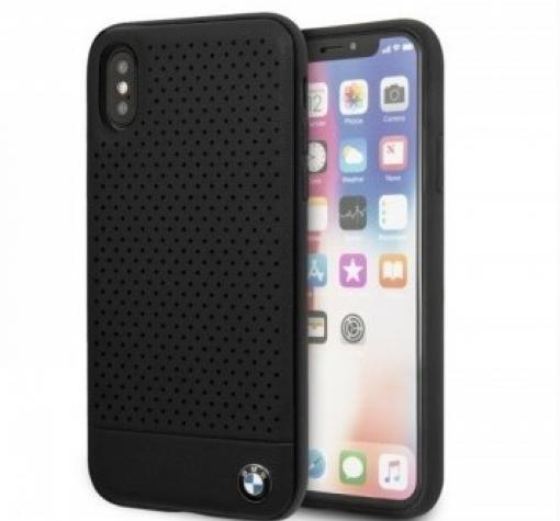 Оригинален кожен гръб BMW за Apple iPhone X / iPhone XS - черен / Grid