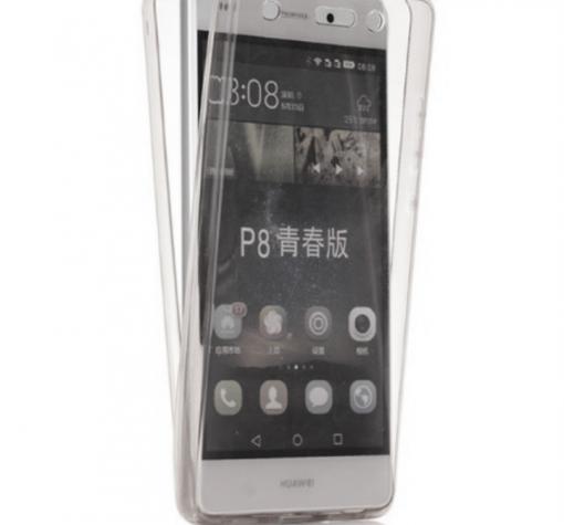 Силиконов калъф / гръб / TPU за Huawei Ascend P8 Lite / Huawei P8 Lite - сив прозрачен / 2 части / лице и гръб