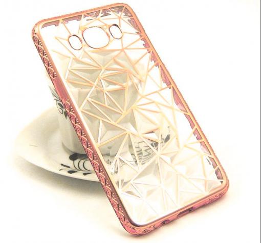 Луксозен силиконов калъф / гръб / TPU 3D за Samsung J5 2016 J510 - прозрачен / призма / Rose Gold кант