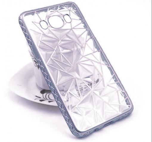Луксозен силиконов калъф / гръб / TPU 3D за Samsung J5 2016 J510 - прозрачен / призма / тъмно сив кант