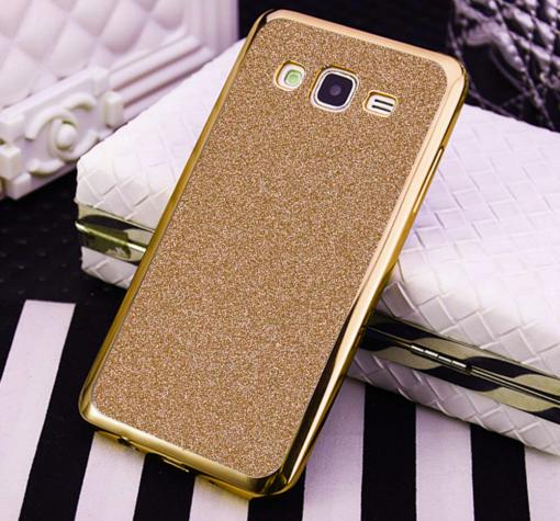 Луксозен силиконов калъф / гръб / TPU за Samsung J3 / J3 2016 J320 - златист / брокат