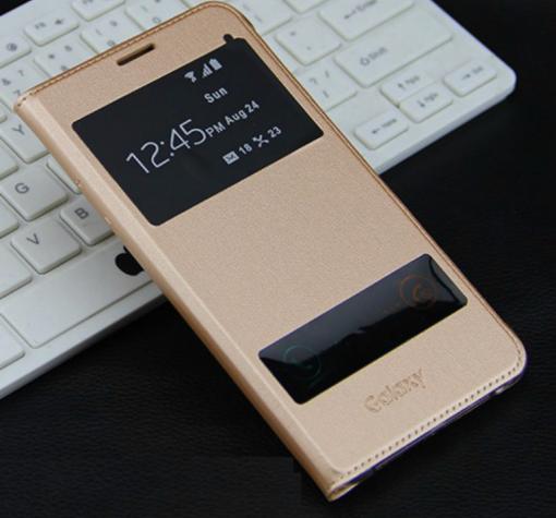 Оригинален кожен калъф S-view Flip Cover за Samsung J3 / J3 2016 J320 - златист