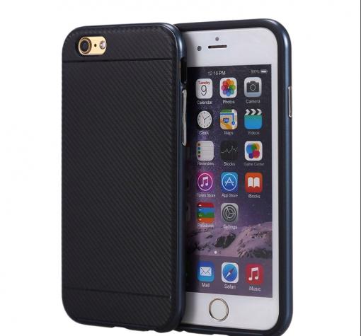 Луксозен твърд гръб за Apple iPhone 6 / iPhone 6S - черен / син кант / Carbon
