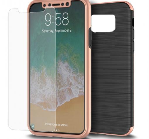 Луксозен гръб 2in1 360° Full Cover с твърда рамка за Apple iPhone 7 Plus / iPhone 8 Plus - черно и Rose Gold / лице и гръб