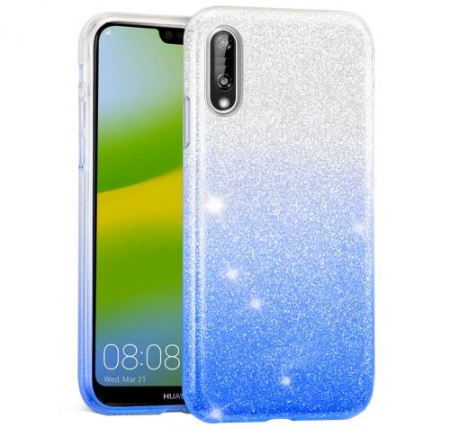 Силиконов калъф / гръб / TPU за Huawei P20 - преливащ / сребристо и синьо / брокат