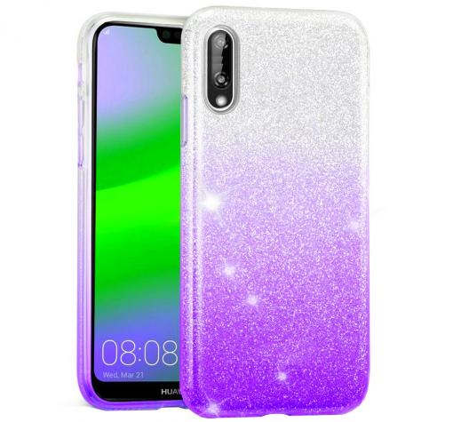 Силиконов калъф / гръб / TPU за Huawei P20 - преливащ / сребристо и лилаво / брокат