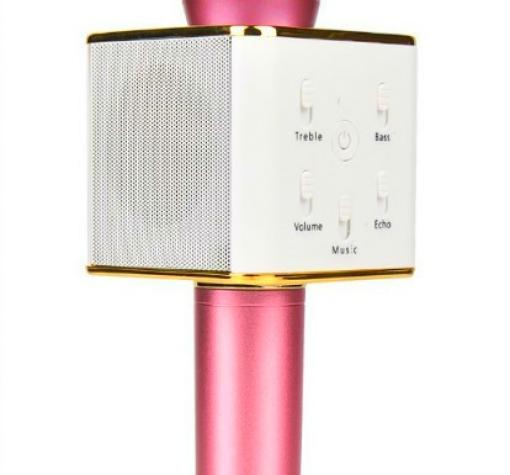Караоке микрофон с вградени стерео високоговорители / Bluetooth Wireless Microphone Hifi Speaker Q7 - розов
