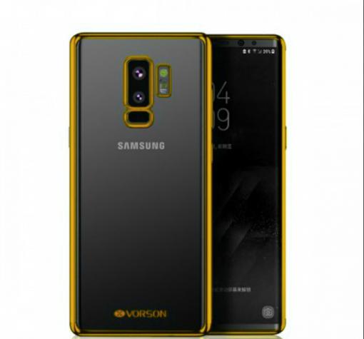 Луксозен силиконов калъф / гръб / TPU VORSON VC-085 за Samsung S9 Plus G965 - прозрачен / златист кант
