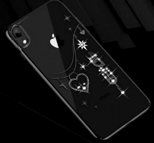 Луксозен твърд гръб KINGXBAR Swarovski Diamond за Apple iPhone X / iPhone XS - прозрачен с черен кант / Love