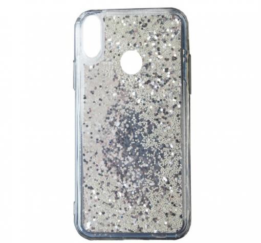 Луксозен твърд гръб 3D Water Case за Huawei P20 Lite - прозрачен / течен гръб със сребрист брокат