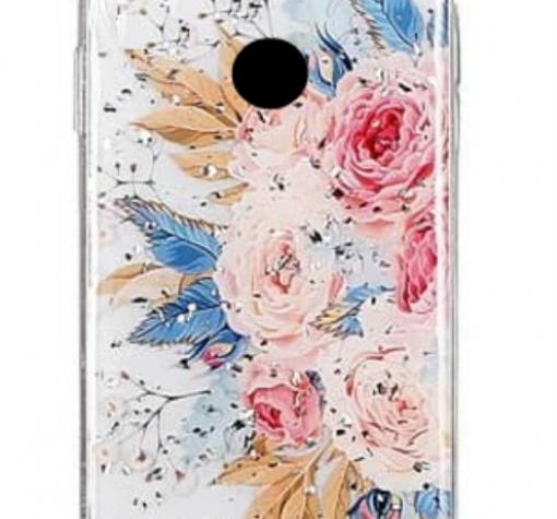 Луксозен силиконов калъф / гръб / TPU за Huawei Y7 2018 / Y7 2018 Prime - Божури / блестящи частици