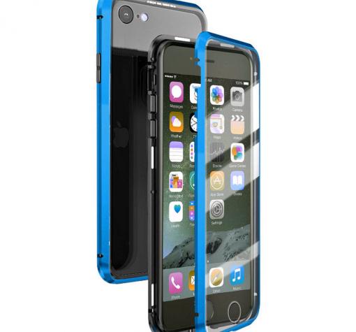 Магнитен калъф Bumper Case 360° FULL за Apple iPhone 6 Plus / iPhone 6S Plus - прозрачен / синя рамка