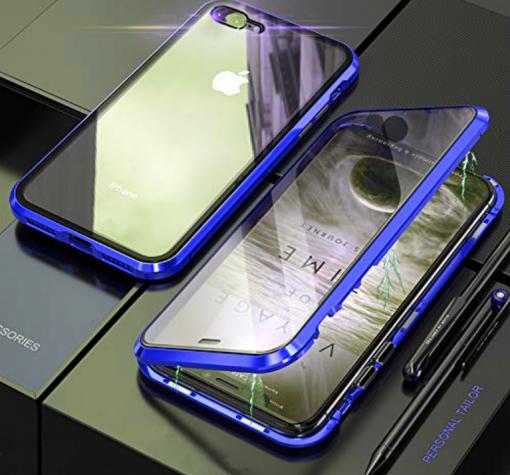 Магнитен калъф Bumper Case 360° FULL за Apple iPhone 7 Plus / iPhone 8 Plus - прозрачен / синя рамка