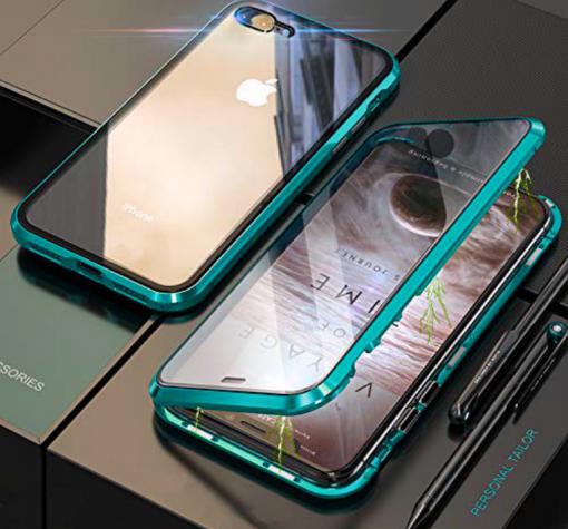 Магнитен калъф Bumper Case 360° FULL за Apple iPhone 7 Plus / iPhone 8 Plus - прозрачен / зелена рамка