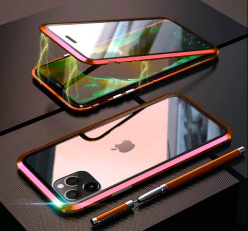 Магнитен калъф Bumper Case 360° FULL за Apple iPhone 11 Pro 5.8" - прозрачен / червена рамка