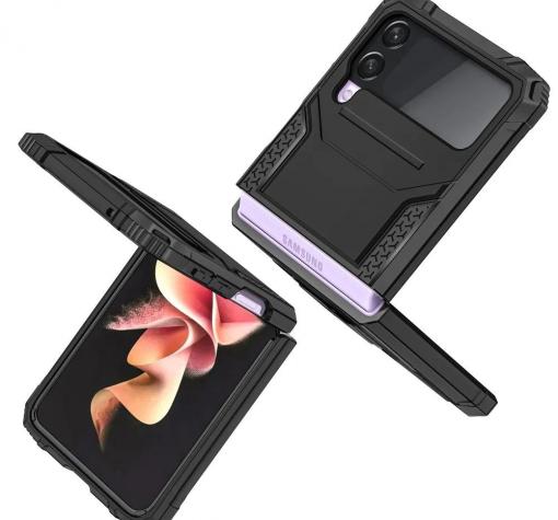 Удароустойчив гръб TPU case Ring Armor Case с твърда част и стойка с магнитно захващане за Samsung Z Flip4 5G - черен кейс