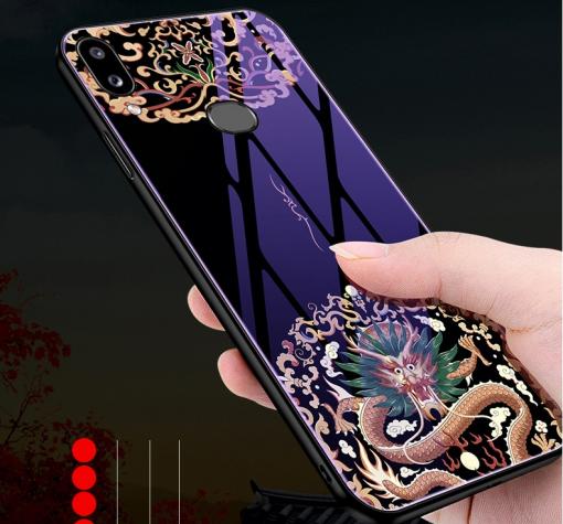 Луксозен стъклен твърд гръб за Huawei Y6 2019 - дракон